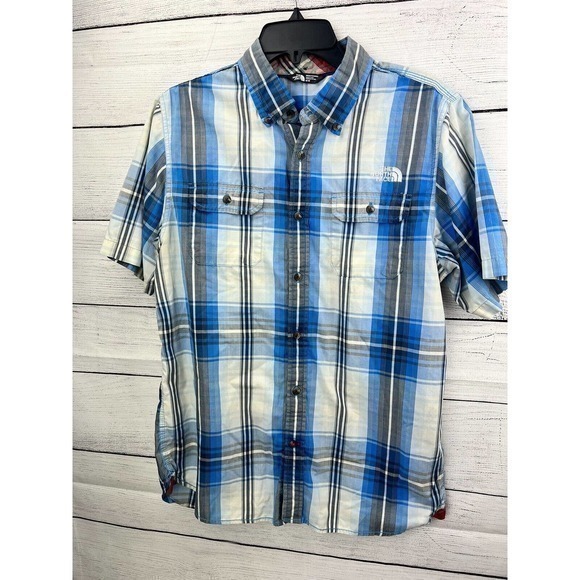 The North Face Button Down Camp Shirt Size Medium Plaid Short Sleeve‎ Outdoors - Picture 1 of 9